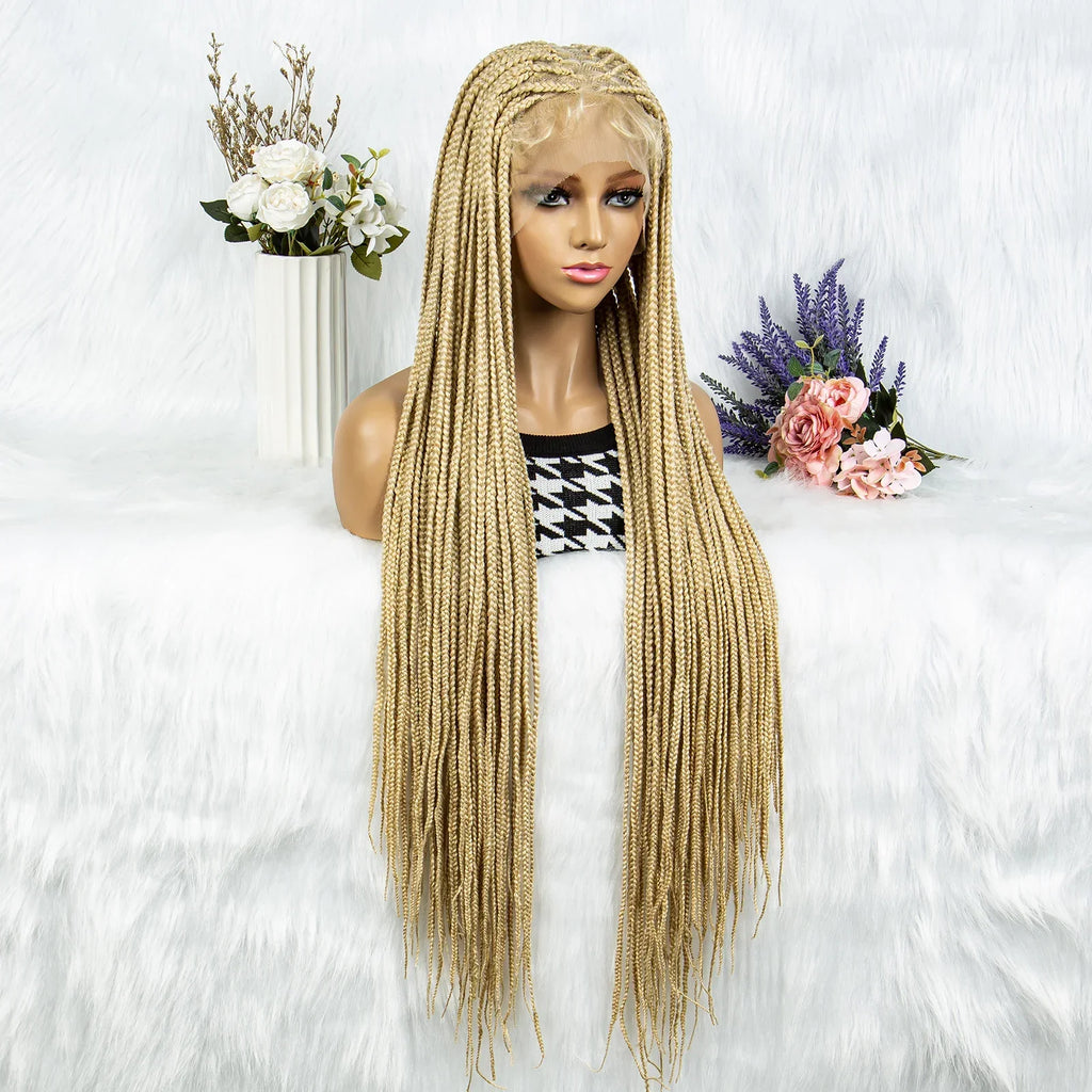613 Blonde Box Cornrow Braided Wig | HD Full Lace Knotless Braids Wig | Synthetic Braiding Wig for Black Women