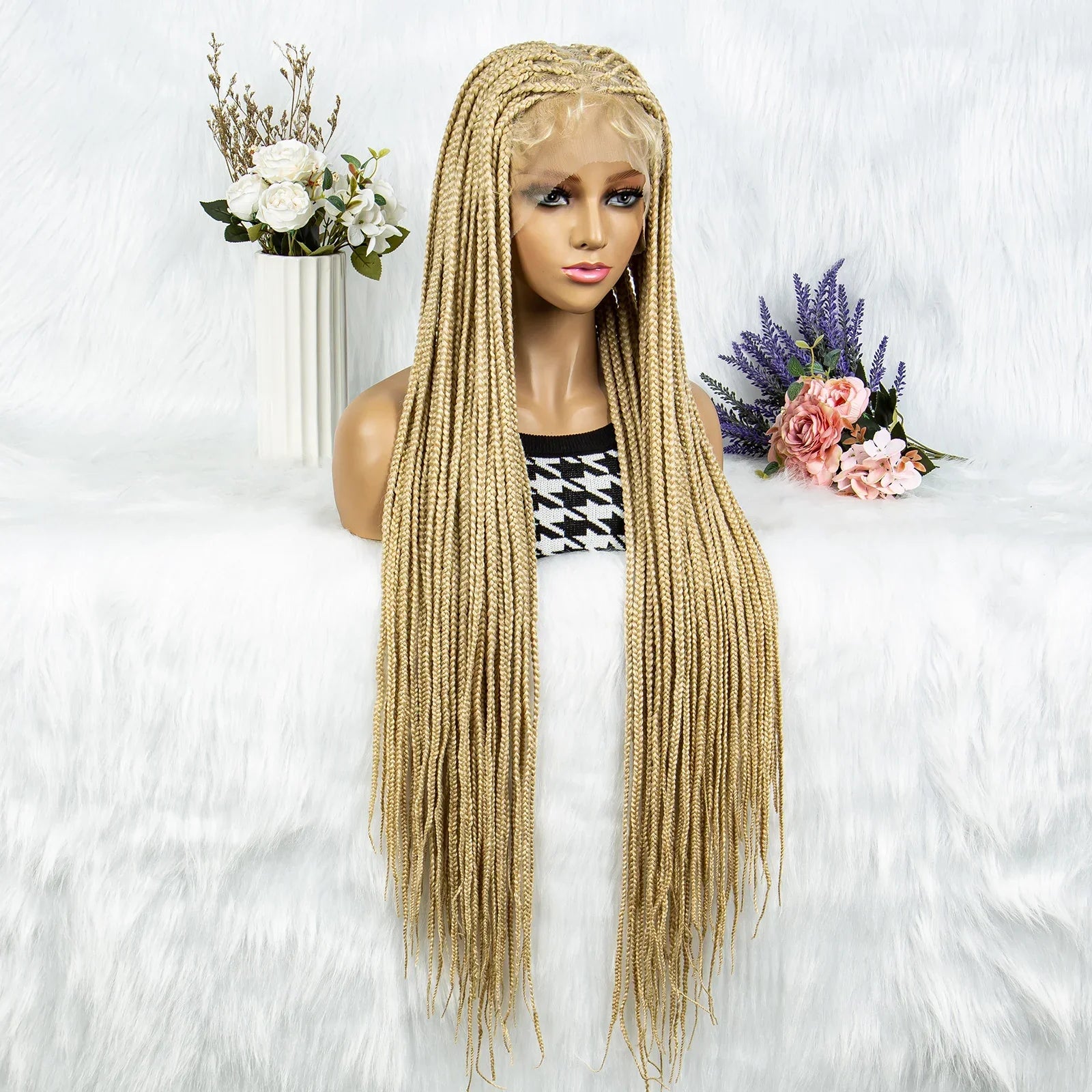 613 Blonde Box Cornrow Braided Wig | HD Full Lace Knotless Braids Wig | Synthetic Braiding Wig for Black Women