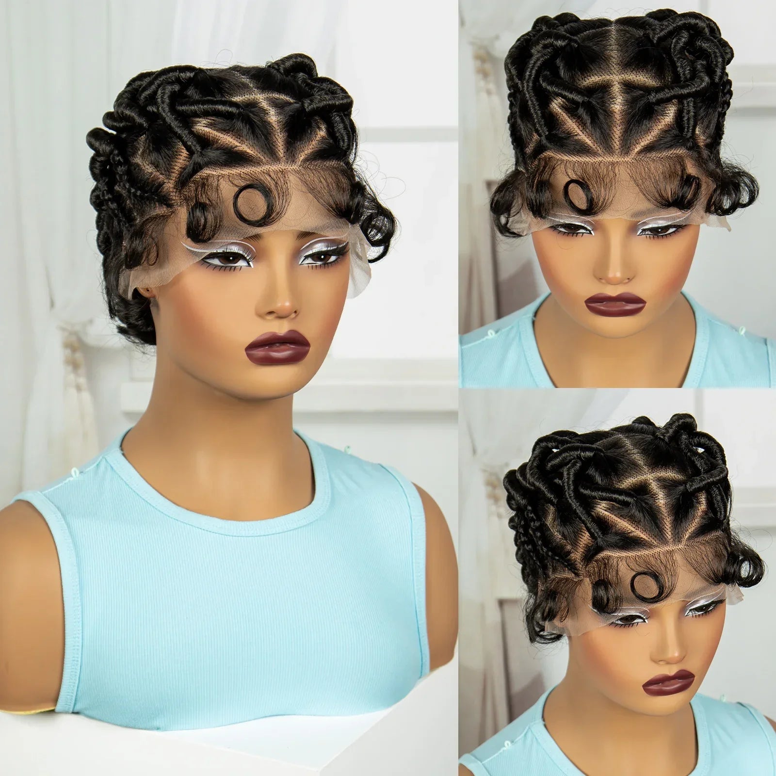 613 Blonde Short Handmade Bantu Knotless Braids Wig | Full Lace