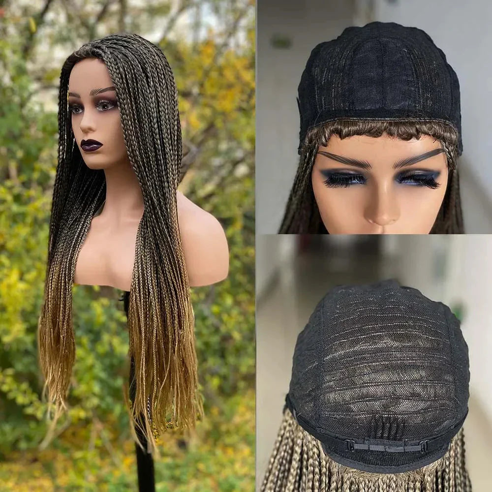 26" Ombre Box Braided Wig for Black Women | Long Synthetic Cosplay Braiding Hair | Heat Resistant Crochet Wigs