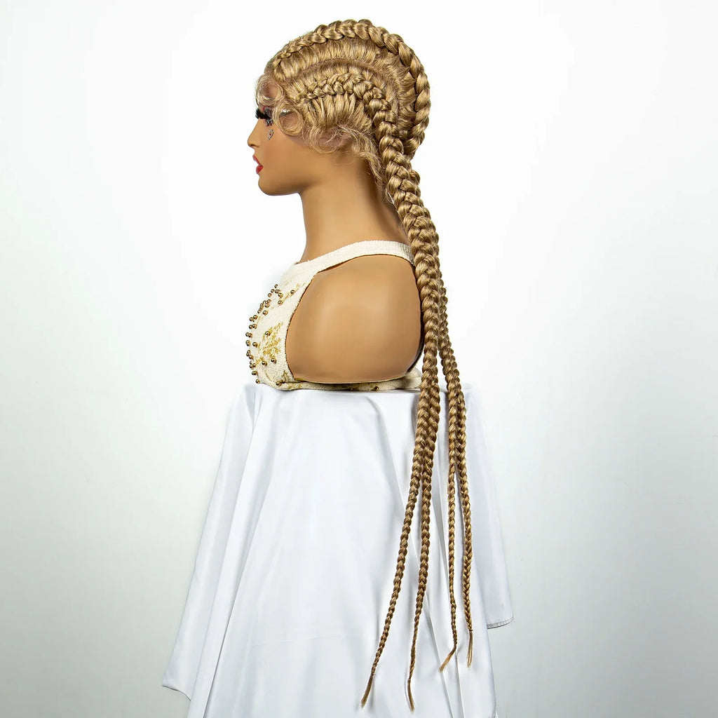 36" 27/613 Blonde Cornrow Braided Wig | Lace Frontal Box Braids | Synthetic Wig with Baby Hair for Black Women