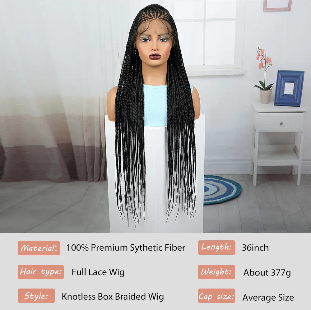 36" Natural Straight Cornrow Braids Wig | Lace Front | Baby Hair