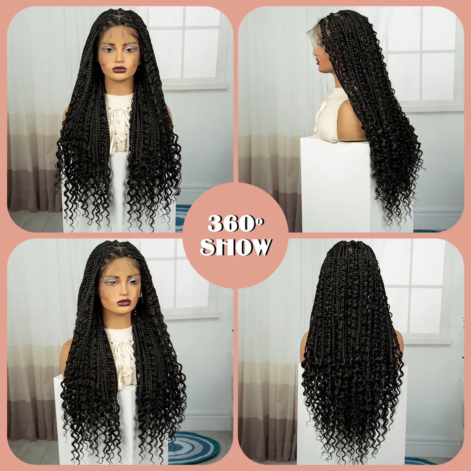 32" Boho Knotless Braids Wig | Natural Curly Ends | Full Lace | Baby Hair
