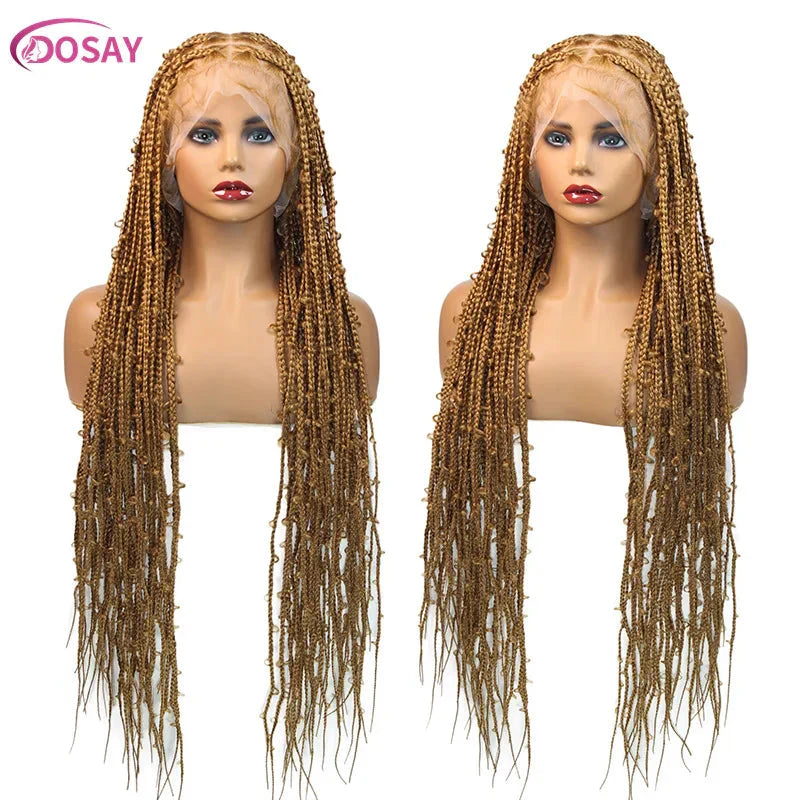 36" Butterfly Braids Wig | 613 Blonde & Burgundy Accents | Full Lace | Goddess Locs & Box Braids
