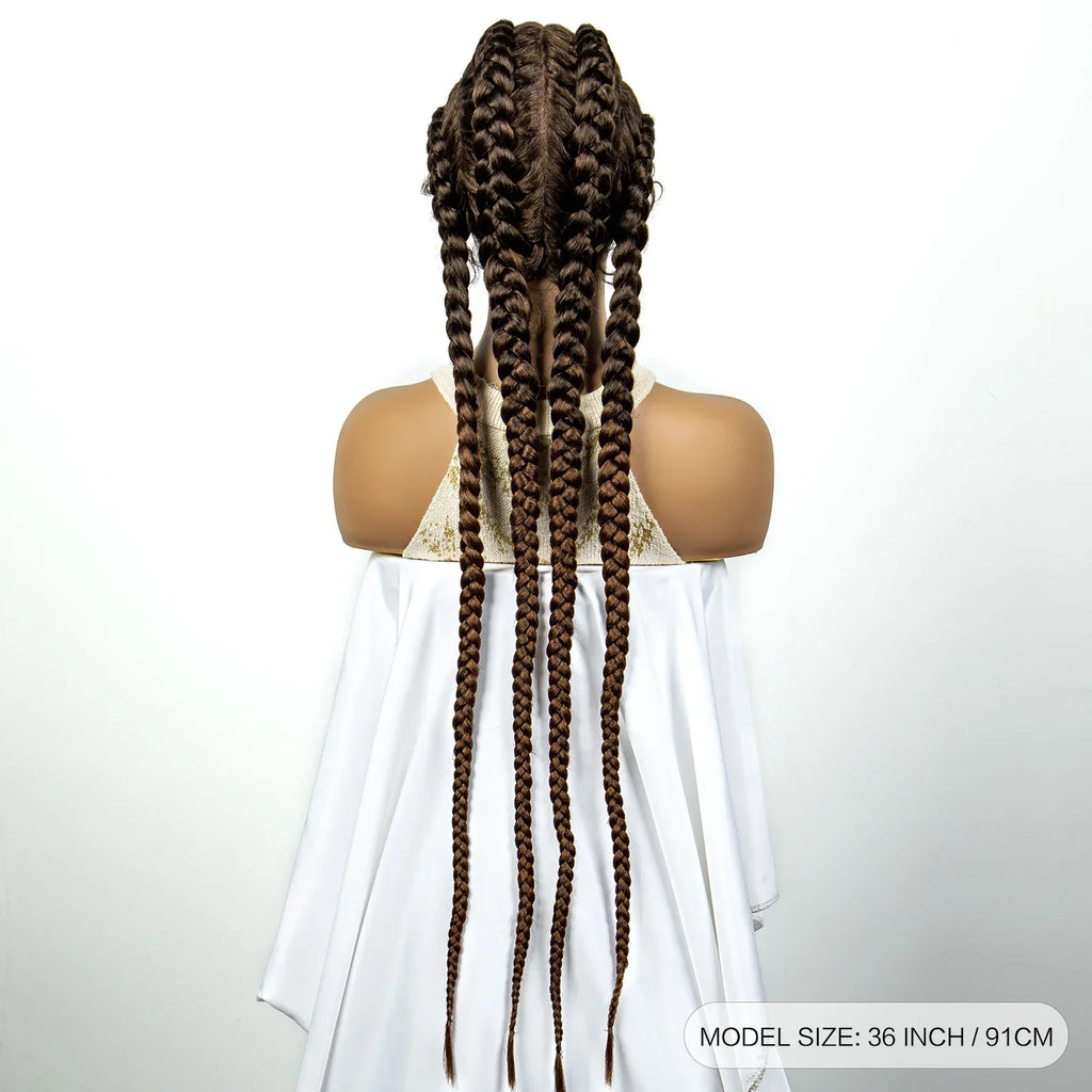 36" 27/613 Blonde Cornrow Braided Wig | Lace Frontal Box Braids | Synthetic Wig with Baby Hair for Black Women