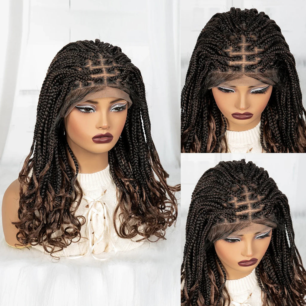 9x6 Lace Front Knotless Braids Wig with Curly Ends | Blended Box Braids