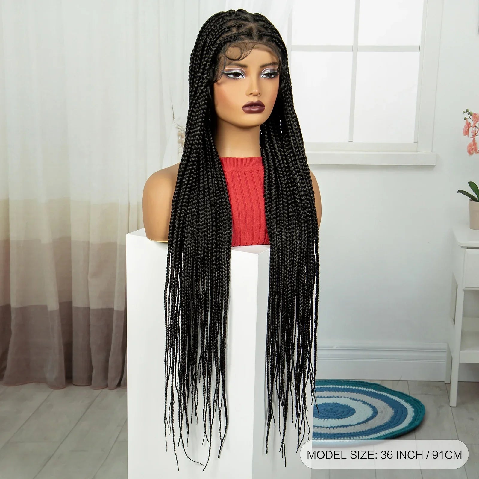 36" HD Full Lace Twisted Box Braids Wig | Long Straight Synthetic Braided Wig with Baby Hair for Black Women
