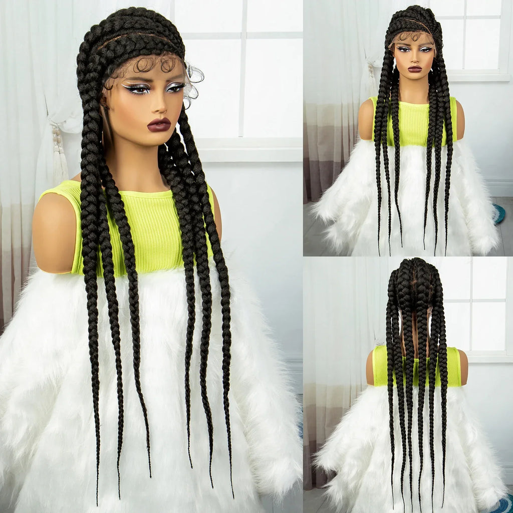 36" Long Cornrow Knotless Braids Wig | Full Lace | Baby Hair