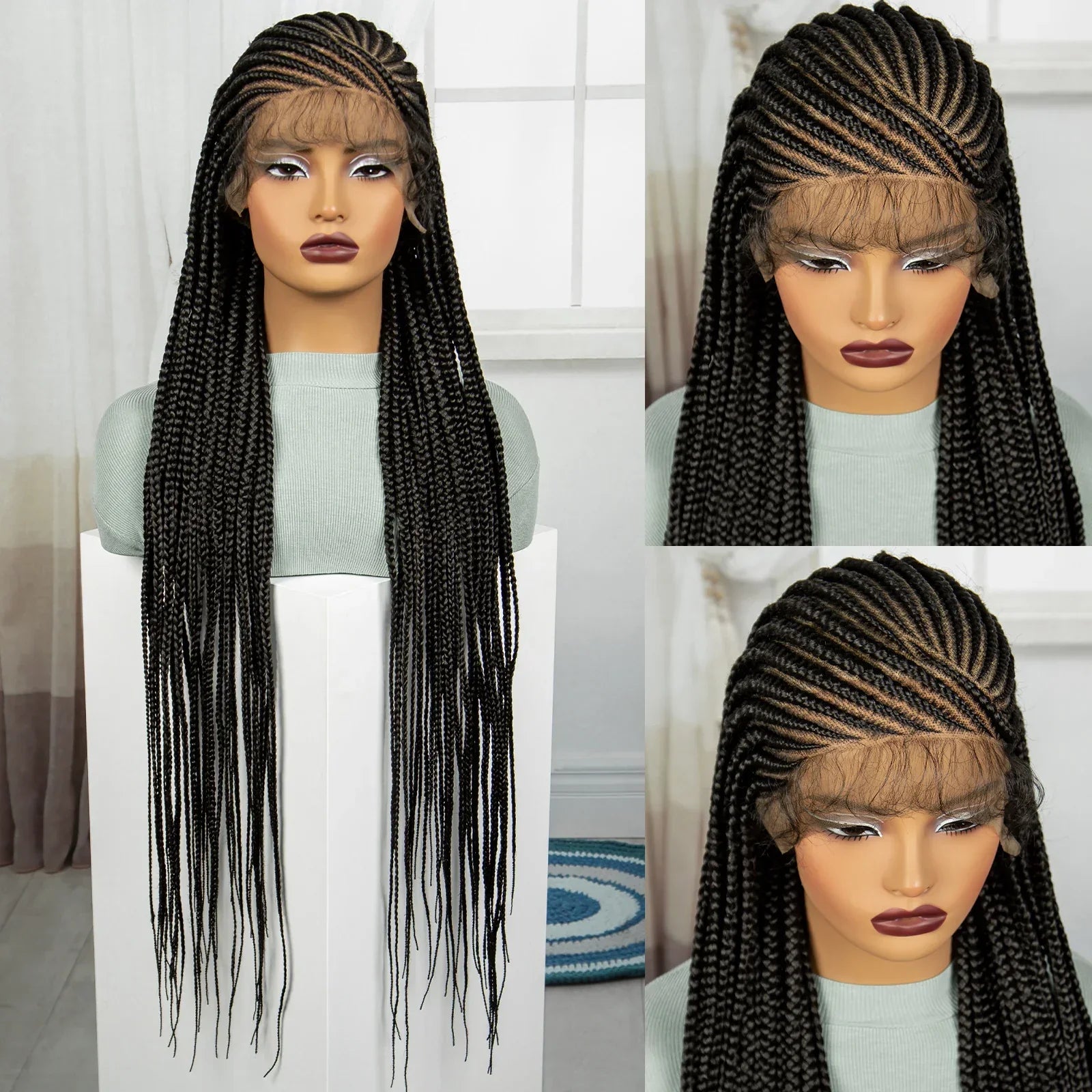 36" Knotless Cornrow Braids Wig | Transparent Full Lace | Baby Hair