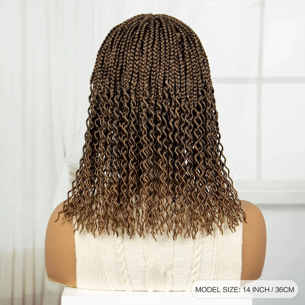 14" Curly Knotless Box Braids Wig | 1B-30 Ombre | Machine Made Synthetic Braids | Black Women