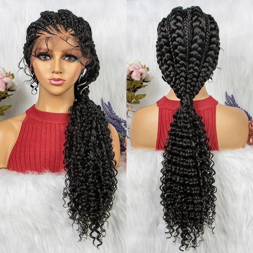 28" Double Dutch Cornrow Braided Lace Front Wig | Twist Braids | Baby Hair | Synthetic Wig