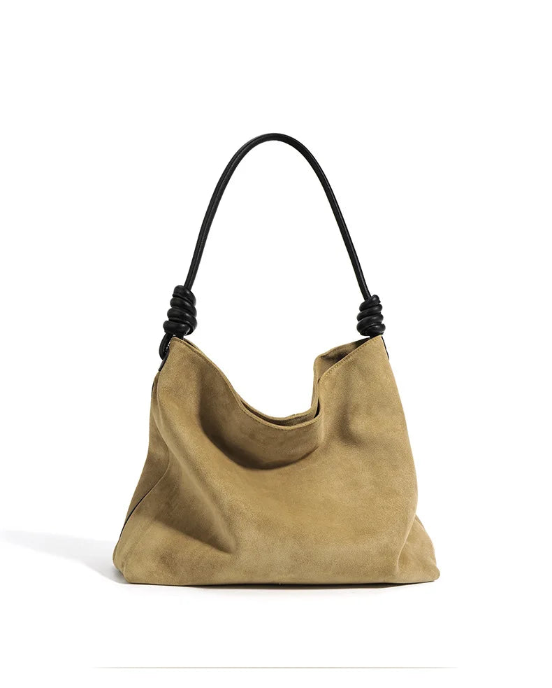 All-Match Chamois Matte Suede Cowhide Leather Tote | Large Capacity Designer Maillard Dressing Coffee Winter Ladies Handbag