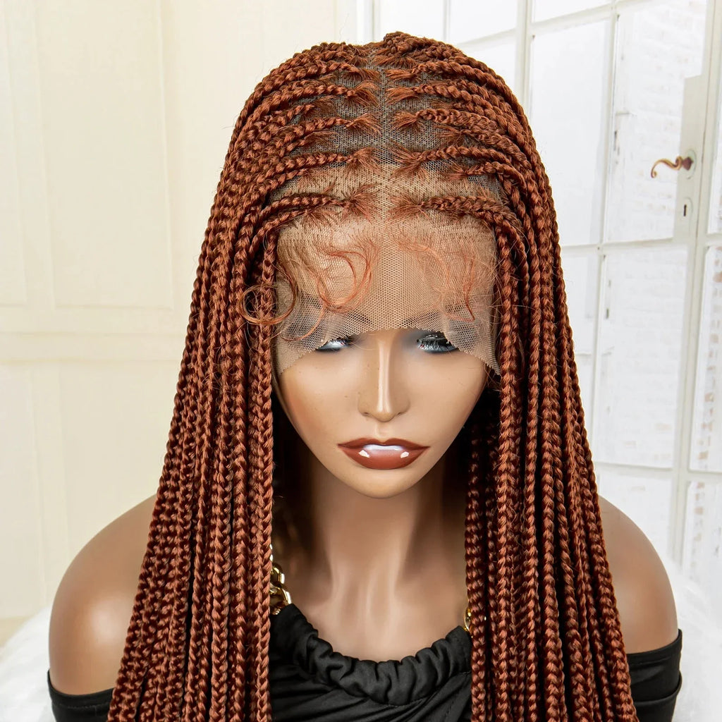 36" 613 Full Lace Knotless Box Braided Wig | Transparent HD Lace | Baby Hair | Synthetic Wig for Black Women