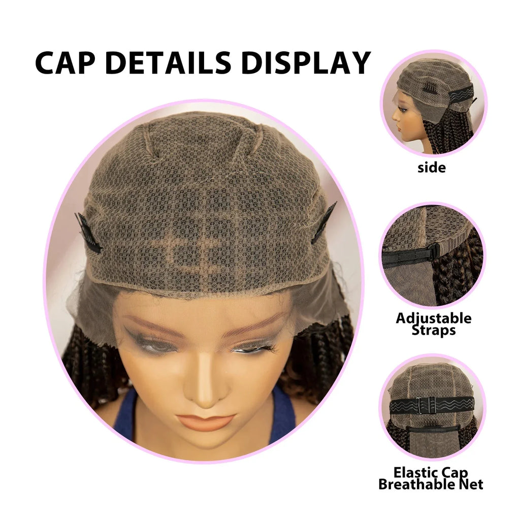 16" Short Brown Box Braided Full Lace Wig | Curly Ends | African Braids | Black Women