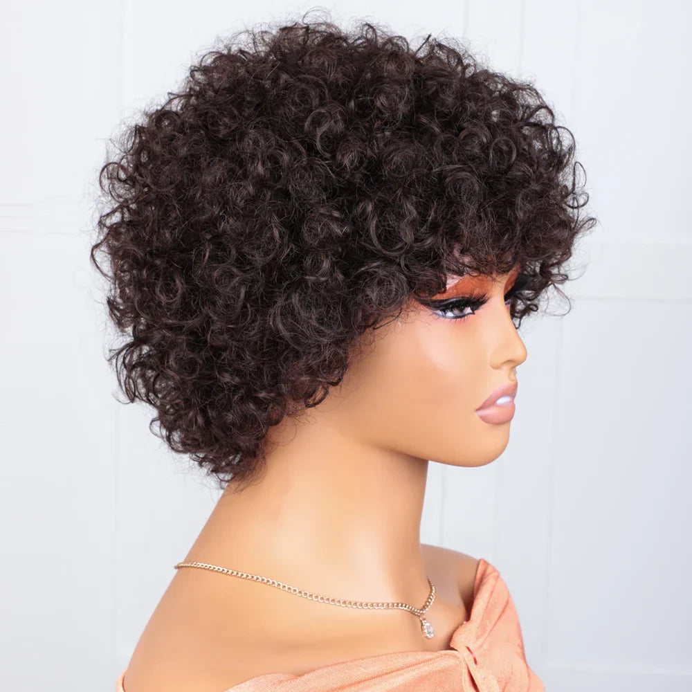 Afro Kinky Curly Wig | Short Full Machine Made Remy Human Hair (Glueless "Wear to Go")