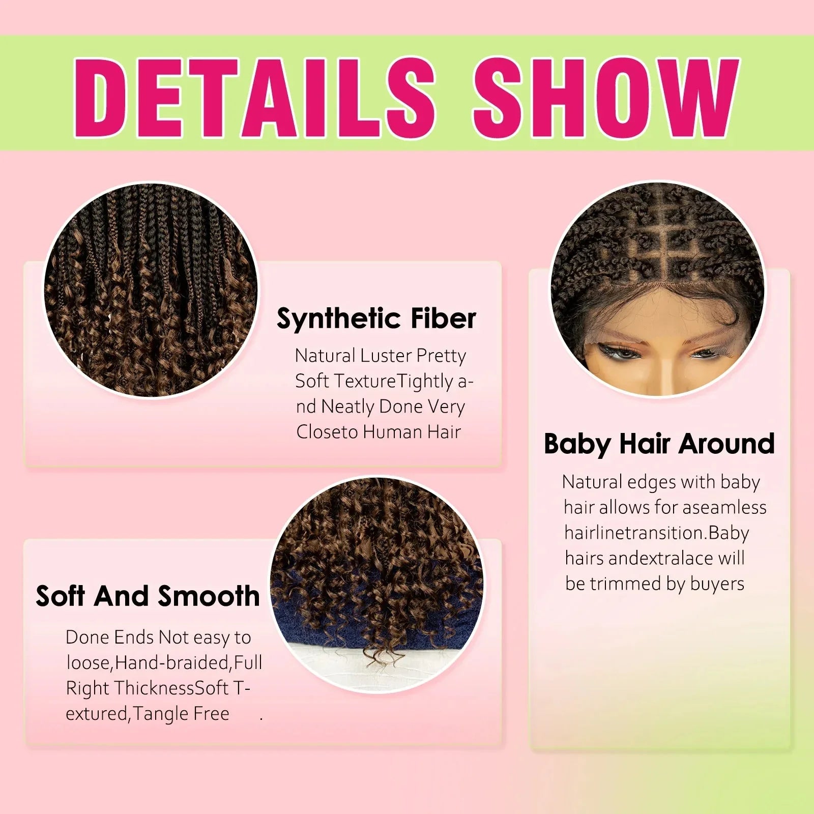 16" Short Brown Box Braided Full Lace Wig | Curly Ends | African Braids | Black Women