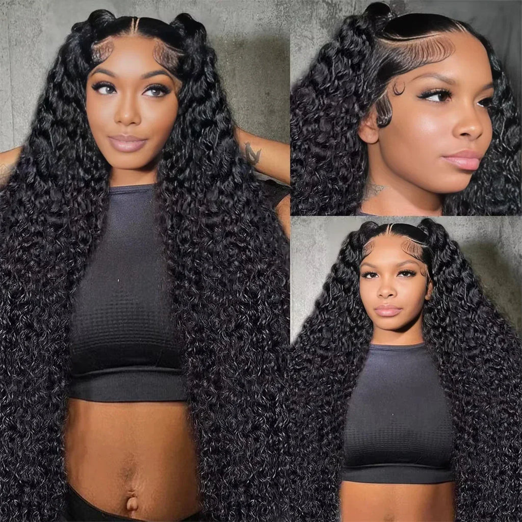 200% Density Deep Wave Curly HD Lace Frontal Wig | 13x6 Glueless Water Wave & 13x4 Pre-Plucked Human Hair Lace Front Wigs (30-40 Inch)