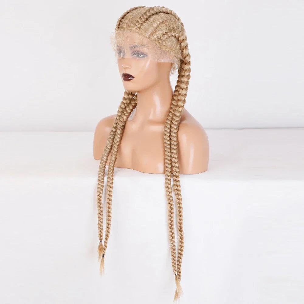 32" Honey Blonde Dutch Braided Wig | Lace Front | Synthetic Box Braids | Baby Hair | Black Women