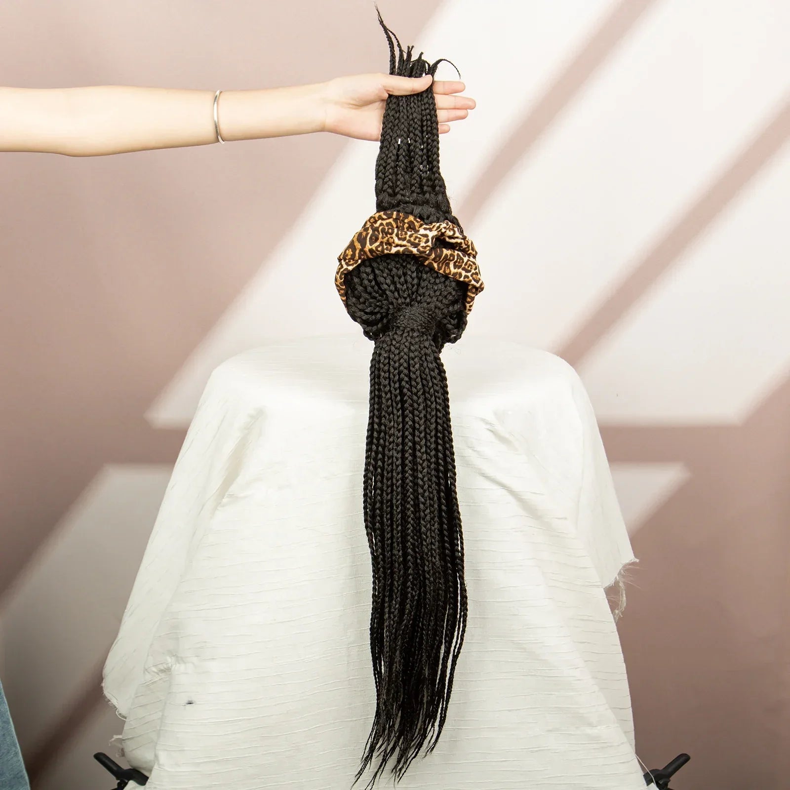 Bangs Ponytail Braided Wig with Headband | 27/613 Leopard Print Hair | Synthetic Daily Use Wig | Long Braids