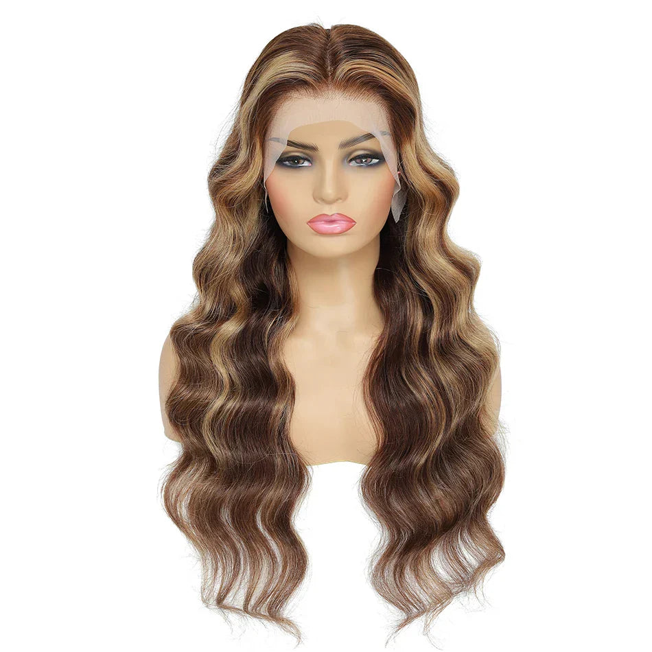 180% Density Ombre Highlight Body Wave Human Hair Wig | HD Transparent Lace Front