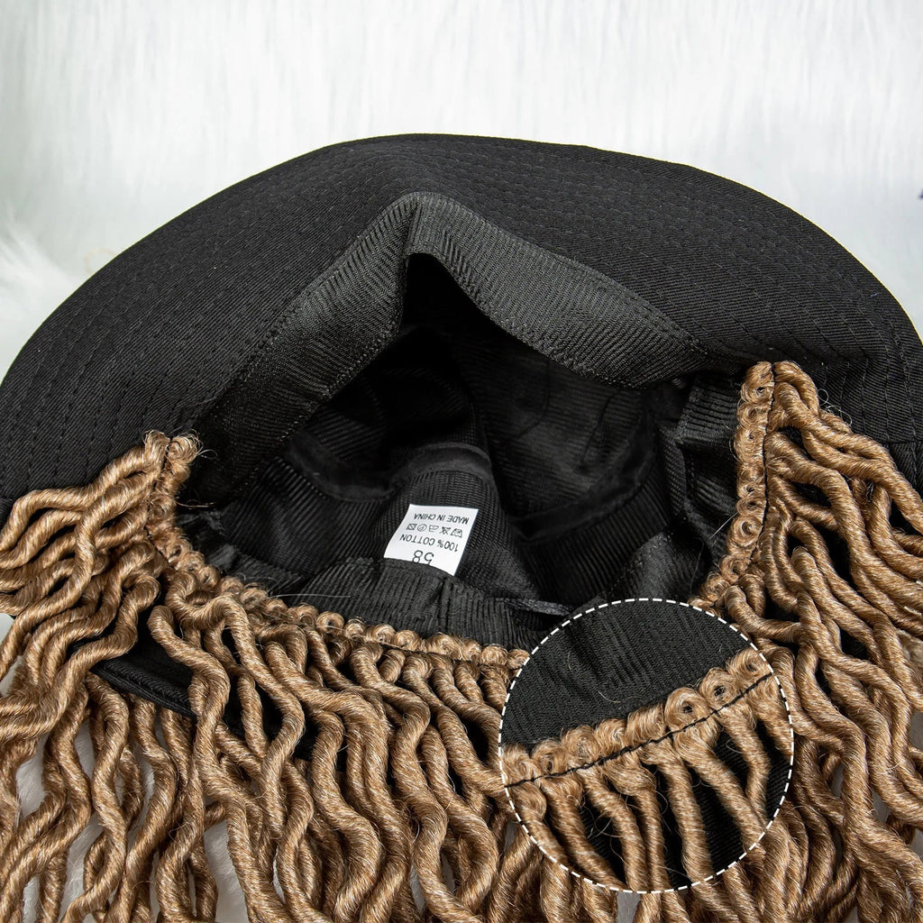 30" Crochet Afro Dreadlocks Bucket Hat Wig | Synthetic Braided Hair | Curly Ends | Black Women