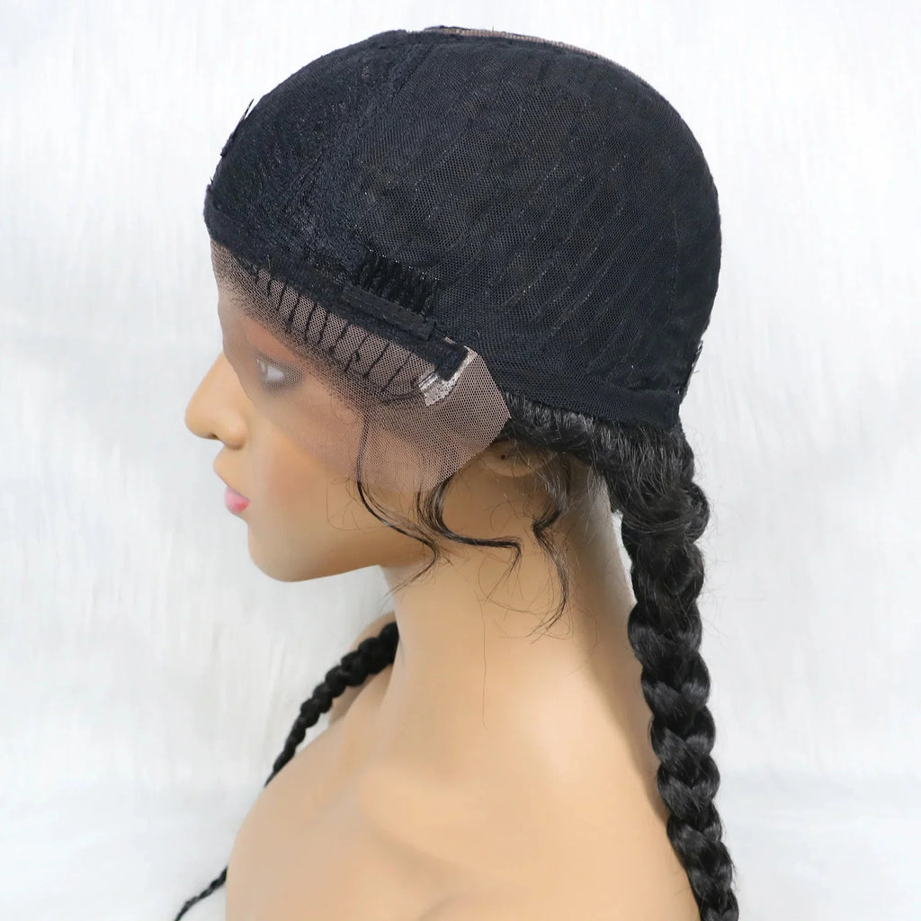 24" Dutch Cornrow Box Braid Wig | Lace Front Synthetic Wig with Baby Hair | Afro Wig for Black Women | High-Temp Fiber