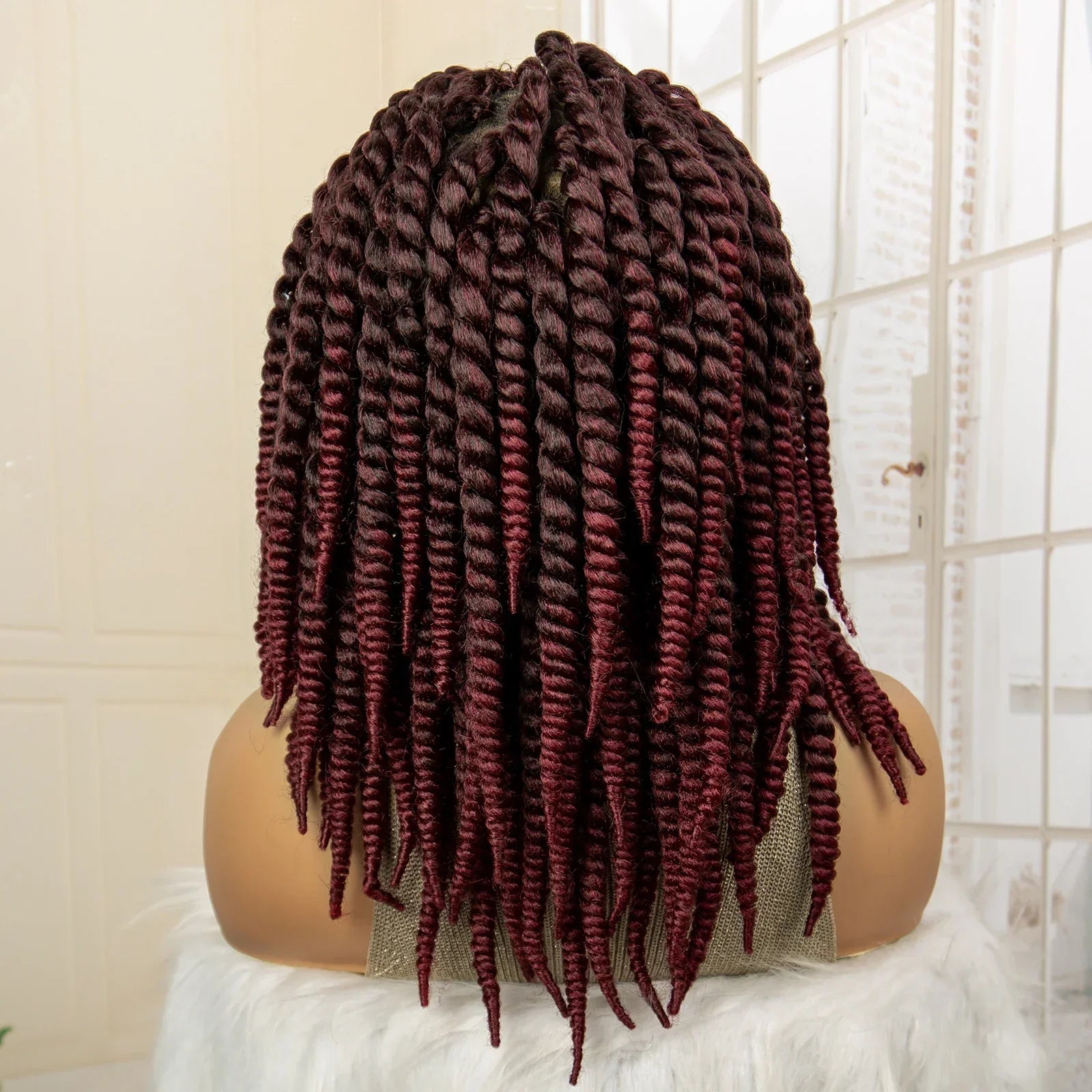 16 Inch Brown Twisted Braided Bob Wig | Full Lace | Kanekalon Fiber | For Black Women