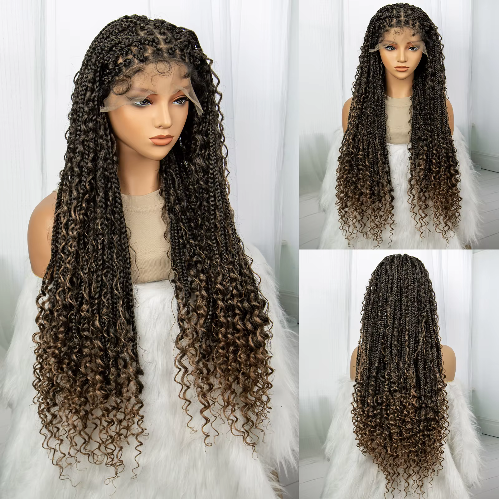 32" Boho Knotless Braided Wig | Bohemian Box Braids | Lace Front Wig with Baby Hair | Synthetic Hair
