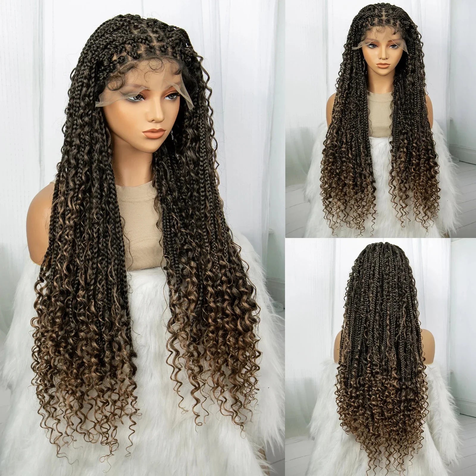 32" Boho Knotless Box Braids Wig | Lace Front | Baby Hair | Black Women