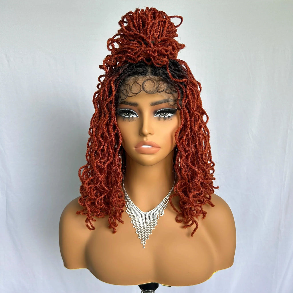 4x4 Lace Frontal Synthetic Braid Wig | 1B/33 Burgundy Curly Locs | 350°F Heat Safe | Afro Curly Braided Wig for Women