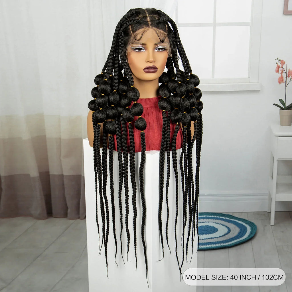40" Knotless Bantu Braids Wig | Handmade Full Lace Frontal | Baby Hair