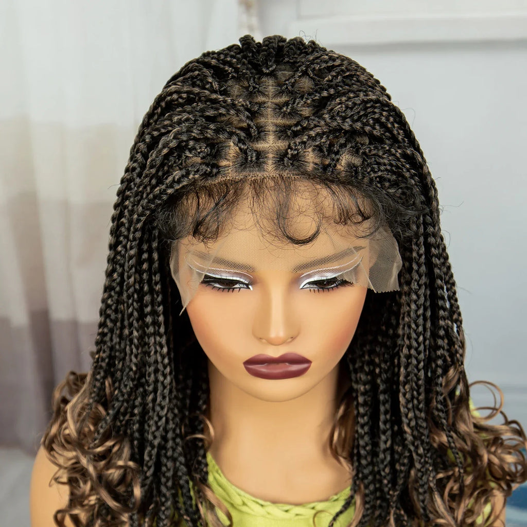 9x6 Lace Front Knotless Braids Wig with Curly Ends | Blended Box Braids