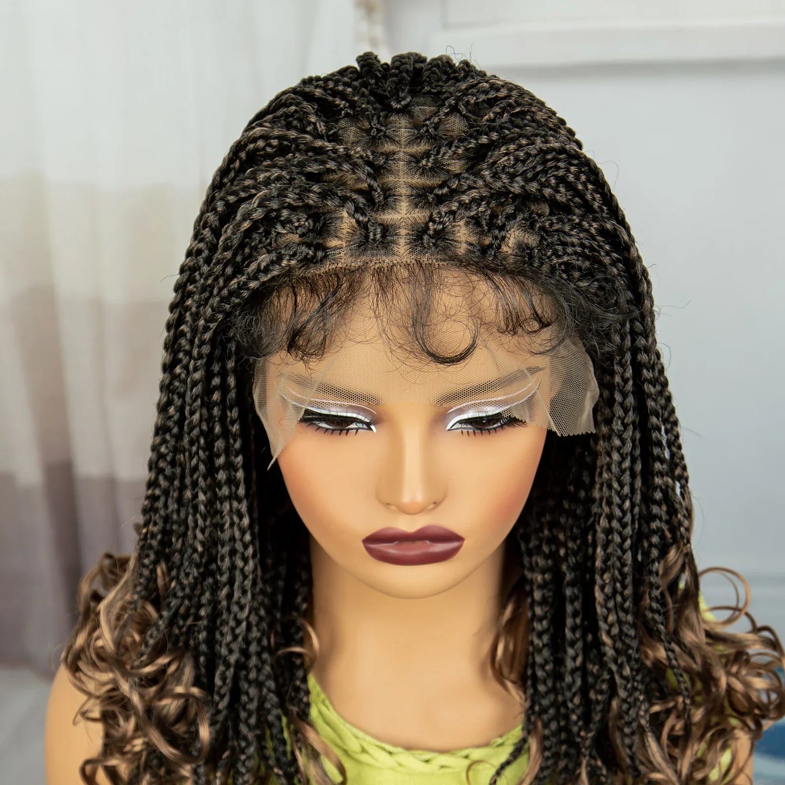 9x6 Lace Front Knotless Braids Wig with Curly Ends | Blended Box Braids