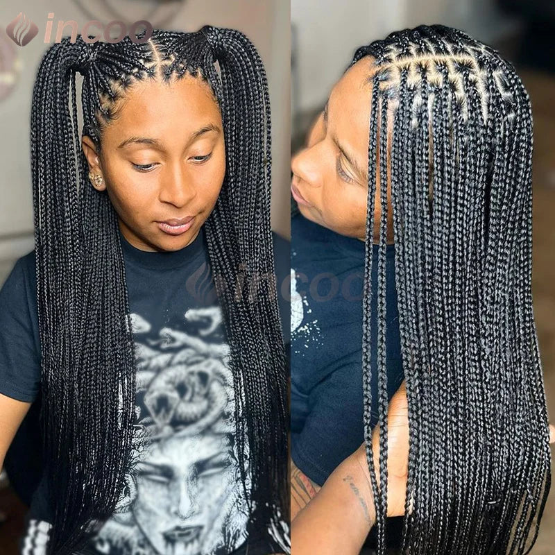 36" Small Box Braids Wig | Full Lace | Cornrows & Knotless Braids | Transparent Lace