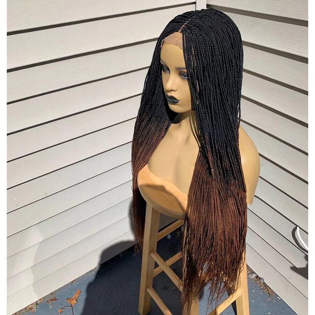 28" Platinum Grey Box Braided Wig | Full Lace | Kanekalon Synthetic Hair | Choose Lace Color