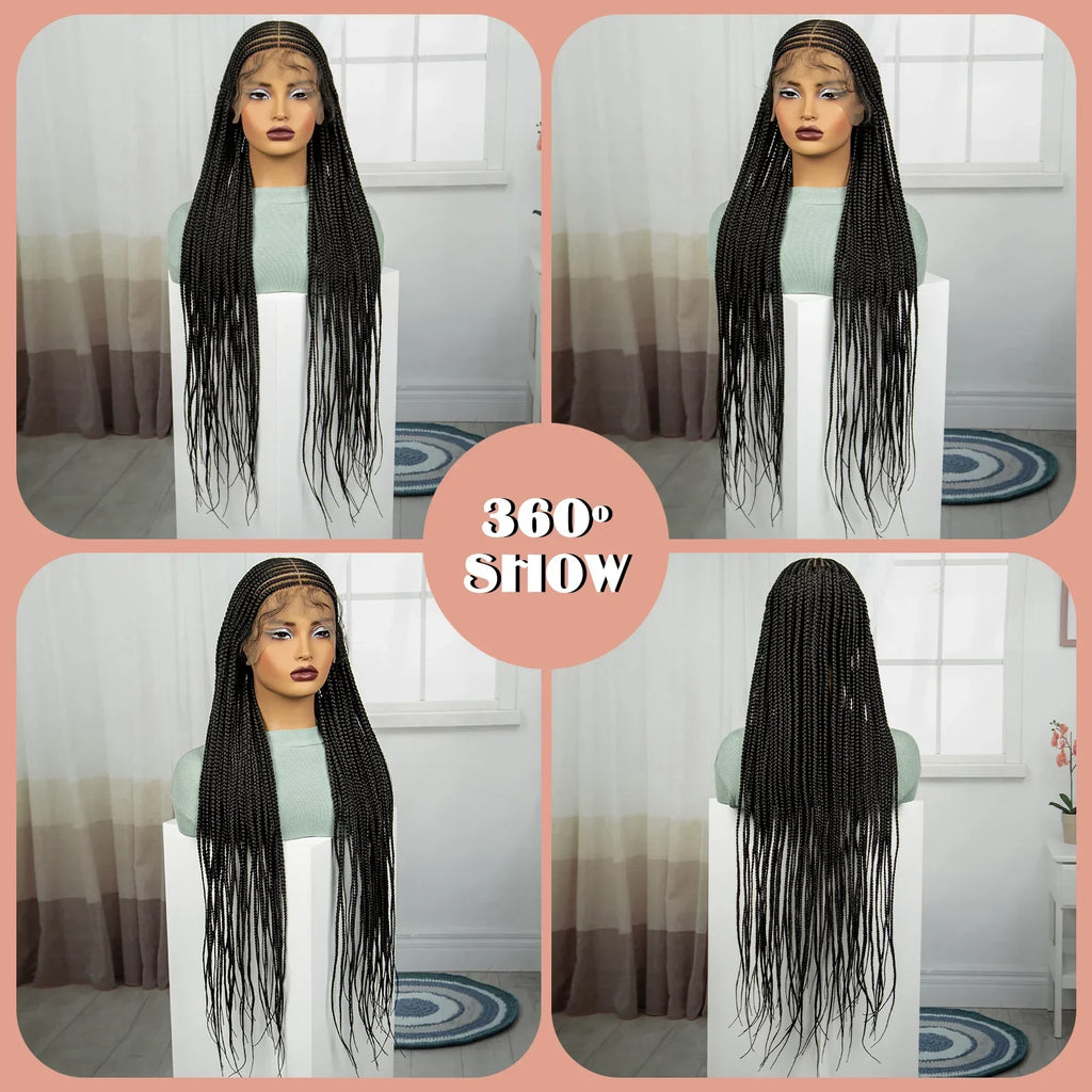 36" Straight Cornrow Knotless Braids Wig | Full Lace | Baby Hair