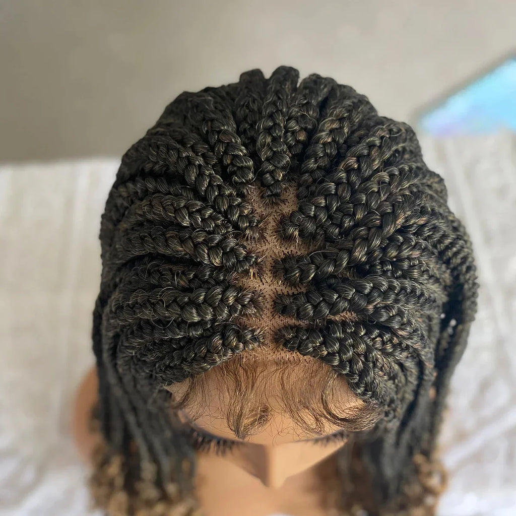 18" Curly End Box Braided Lace Front Wig | 4x4 Lace | Baby Hair | Synthetic Afro Wig