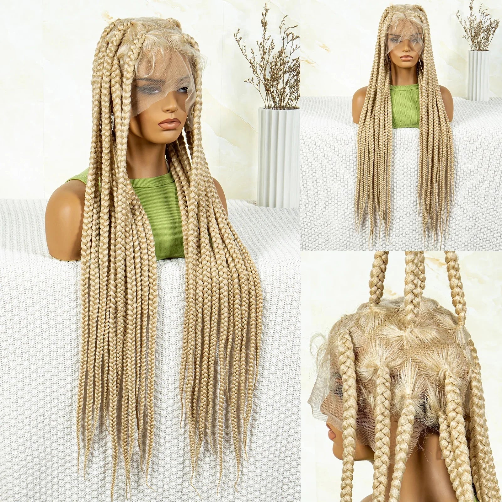 36" Purple Knotless Box Braids Wig | Transparent Full Lace | Baby Hair | Synthetic