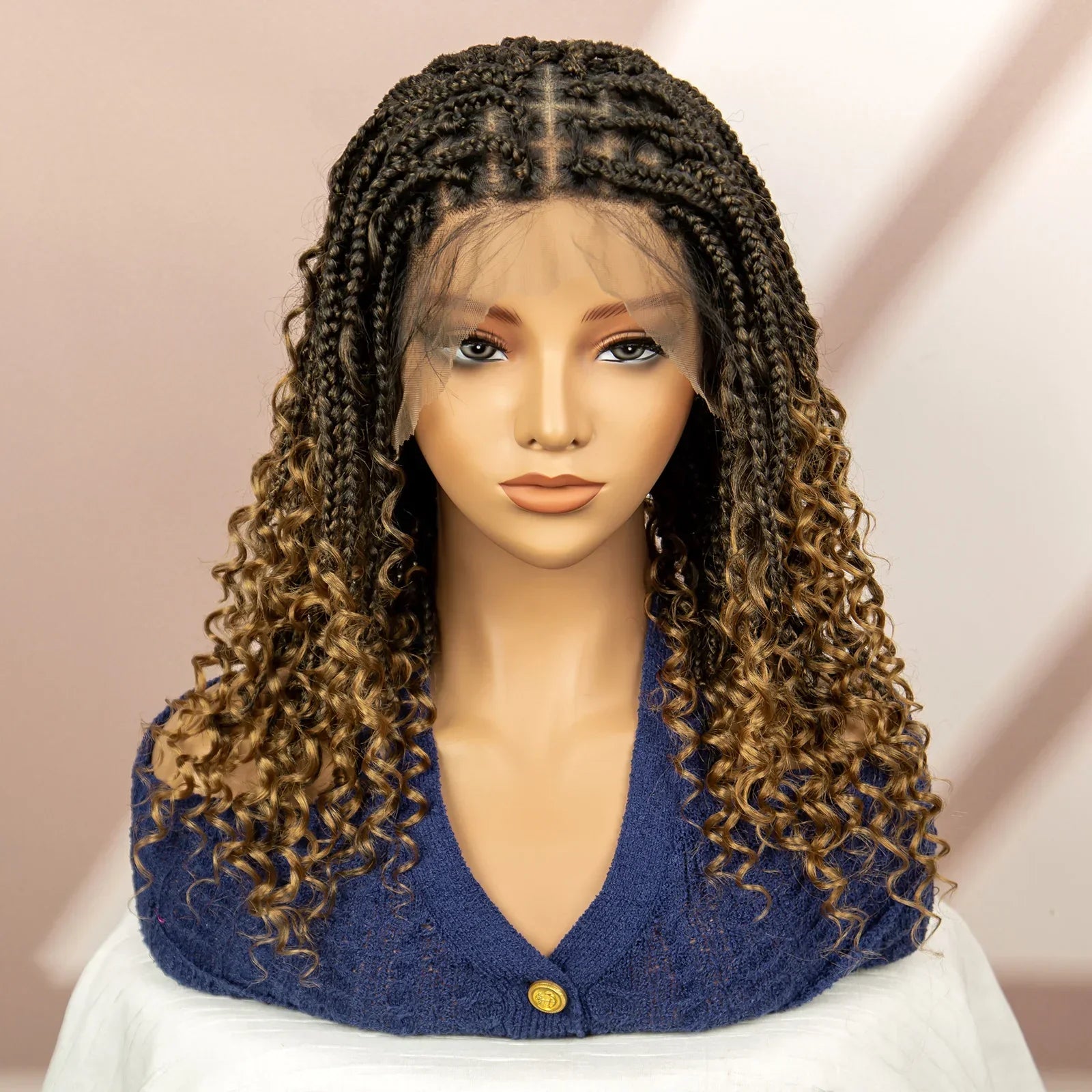 99J Burgundy Knotless Box Braids Wig with Curly Ends | Full Lace