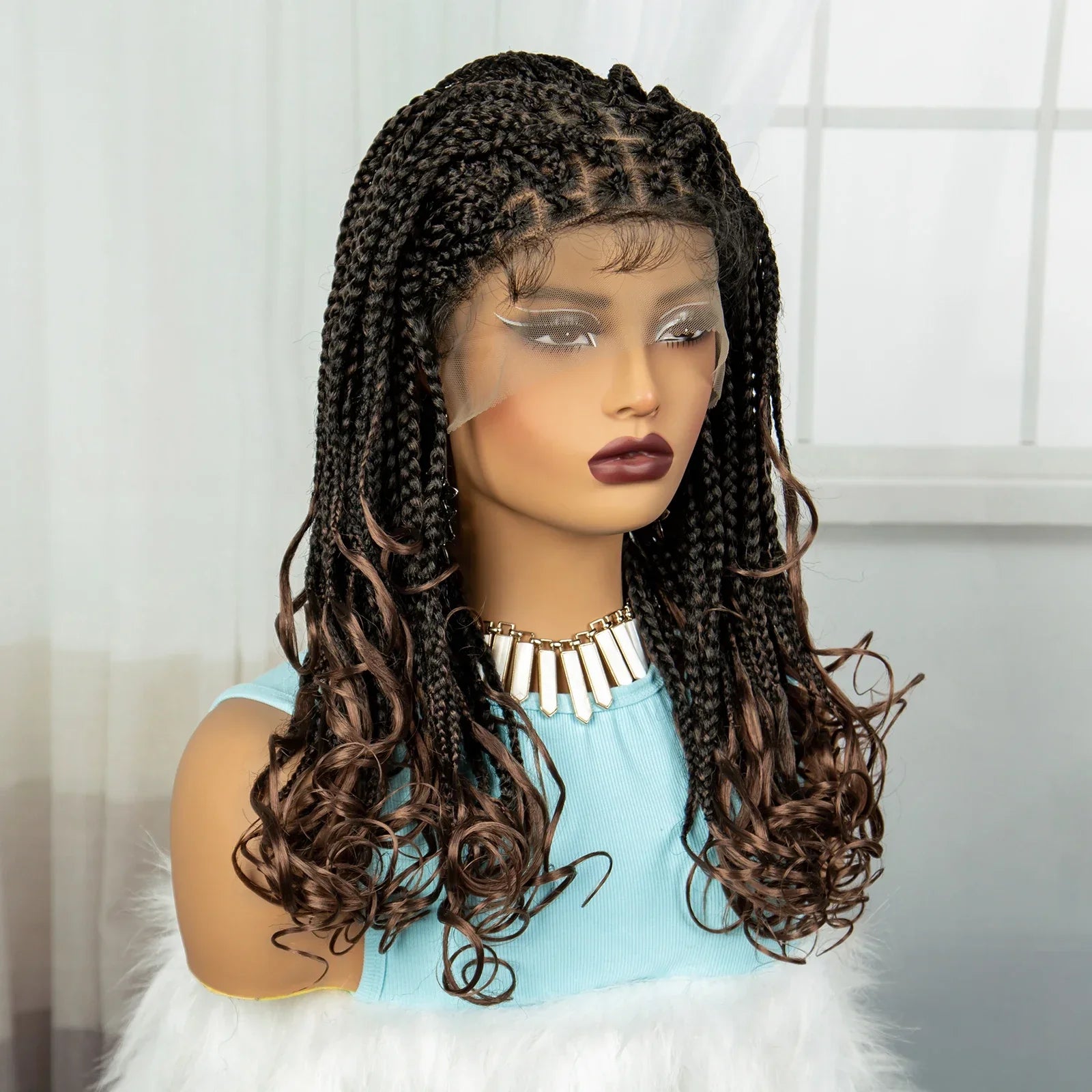 360° Full Lace Knotless Braids Wig with Wavy Ends | Baby Hair
