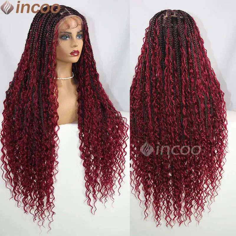 613 Blonde & Burgundy Butterfly Braids Wig | 36" Full Lace | Goddess Locs & Box Braids