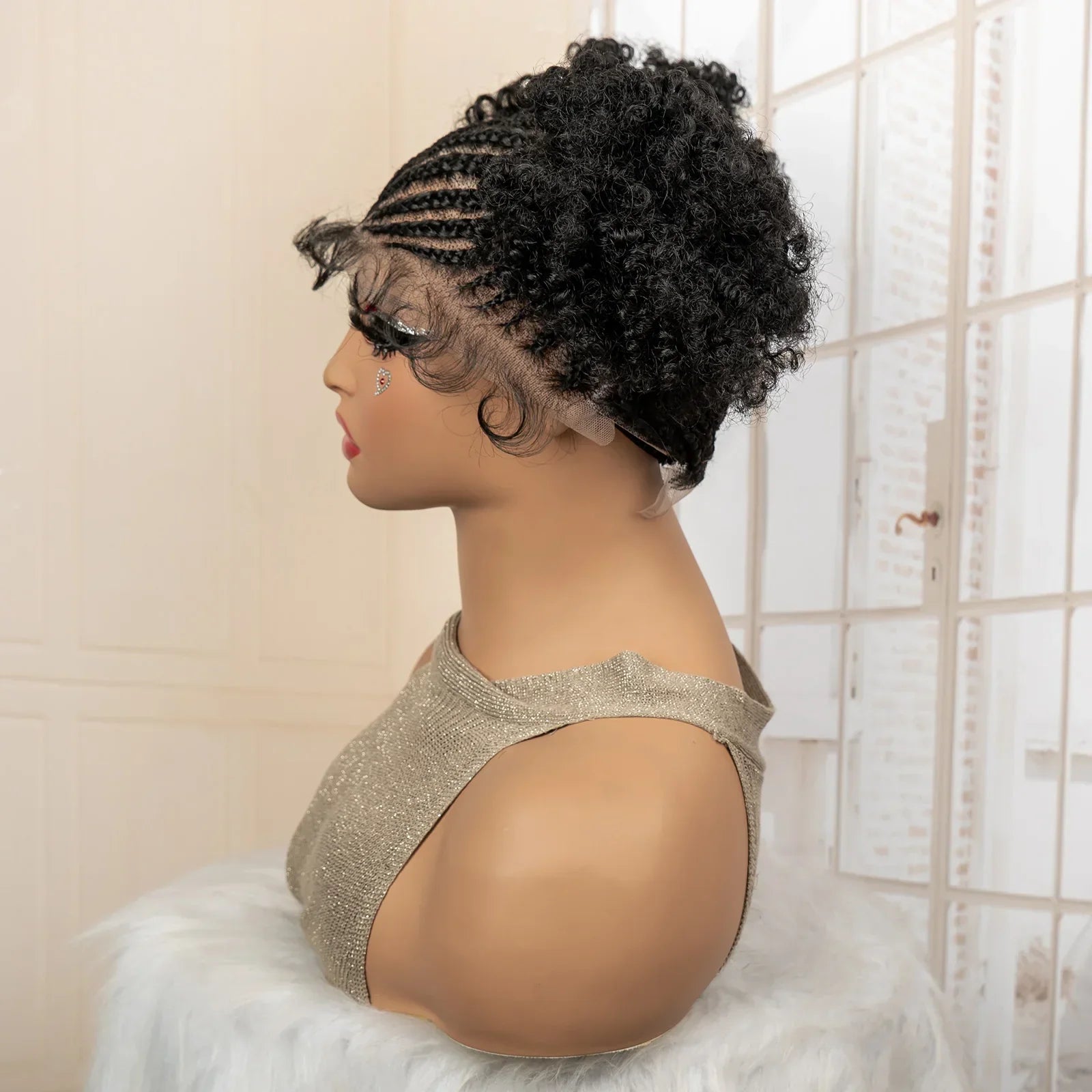 6" Bun Braided Wig | Cornrow Accents | Transparent Lace Frontal | Kanekalon Hair | Black Women
