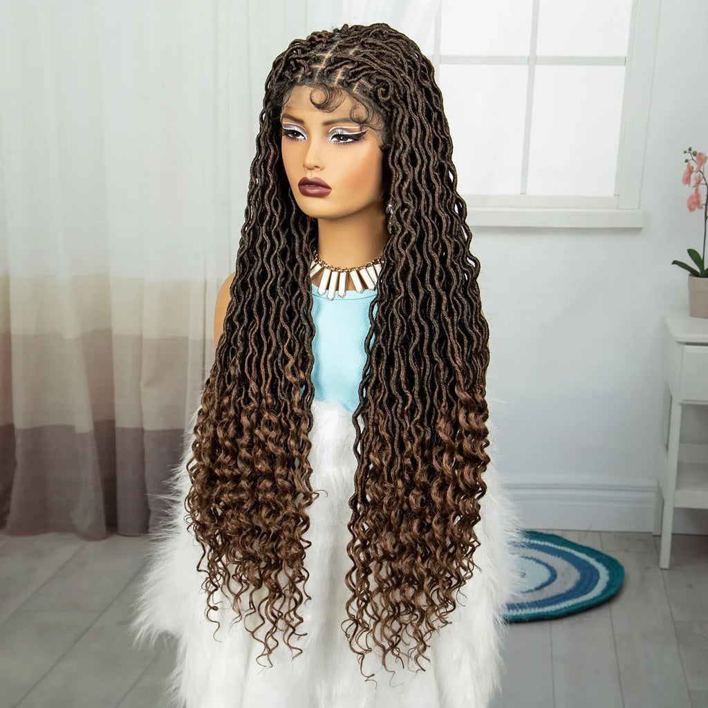 32" Water Wave Dreadlocks & Knotless Braids Wig | Lace Front | Baby Hair