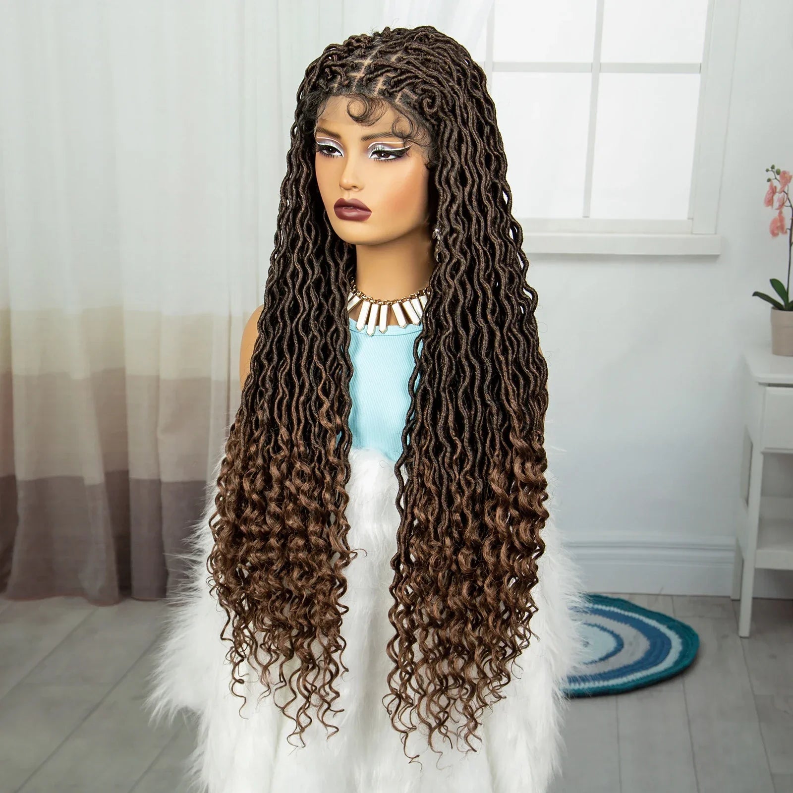 32" Water Wave Dreadlocks & Knotless Braids Wig | Lace Front | Baby Hair