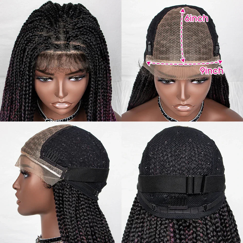 36" Water Wave Braided Wig | Lace Front | Baby Hair | Long Braids