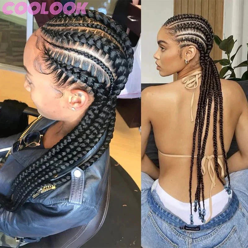 36" Cornrow Knotless Braids Wig | 360 Full Lace | Baby Hair | Synthetic