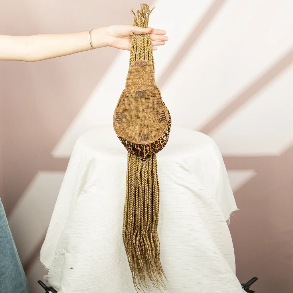 Bangs Ponytail Braided Wig with Headband | 27/613 Leopard Print Hair | Synthetic Daily Use Wig | Long Braids