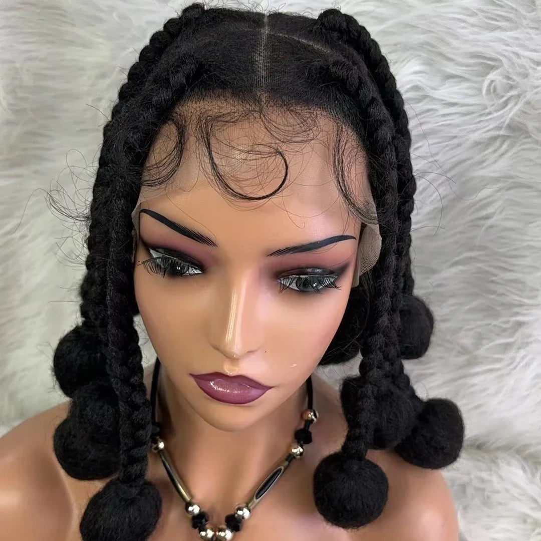 12 Inch Natural Color Synthetic Braided Wig | Transparent Lace Front Knotless Box Braids with Baby Hair for Black Women