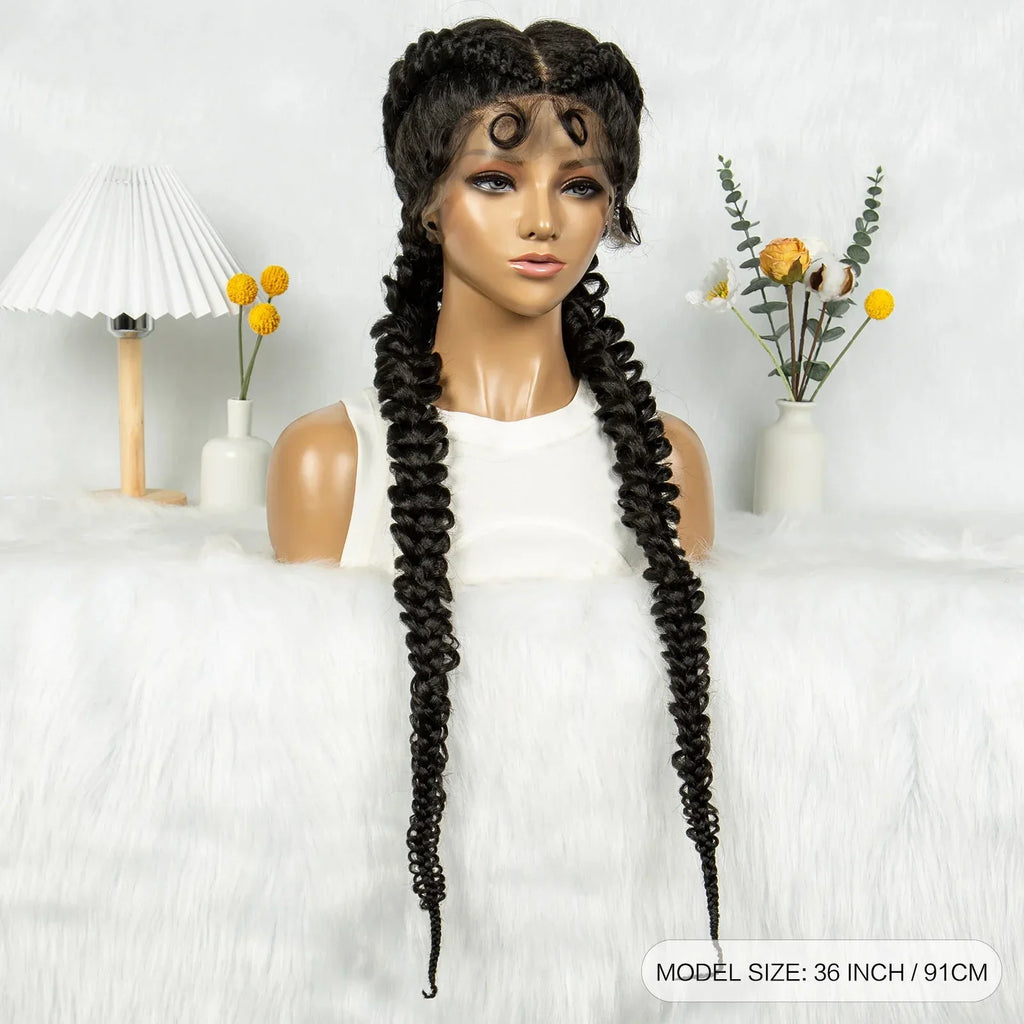 36" Twisted Braids Lace Front Wig | 13x1 | Senegalese Twist | Baby Hair | Handmade Synthetic Braids