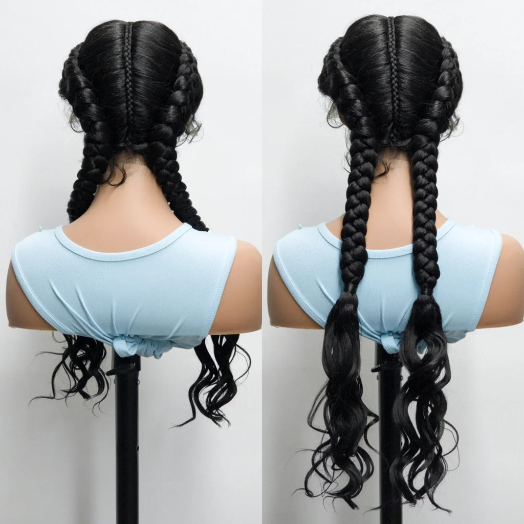 34" Ombre Twist Braided Lace Wig | Curly Ends | Baby Hair | Synthetic Braids | Black Women